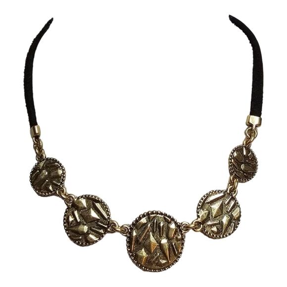 Lucky Brand Marcasite Charmed Bohemian Necklace Connected with Leather Cord - Picture 5 of 6